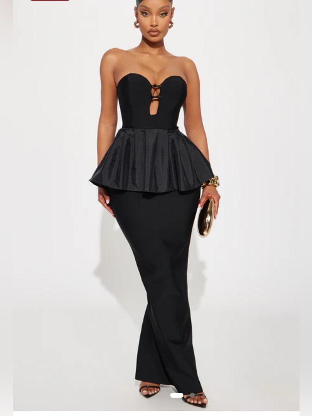 Fashion Nova Strapless Black Peplum Mermaid Gown